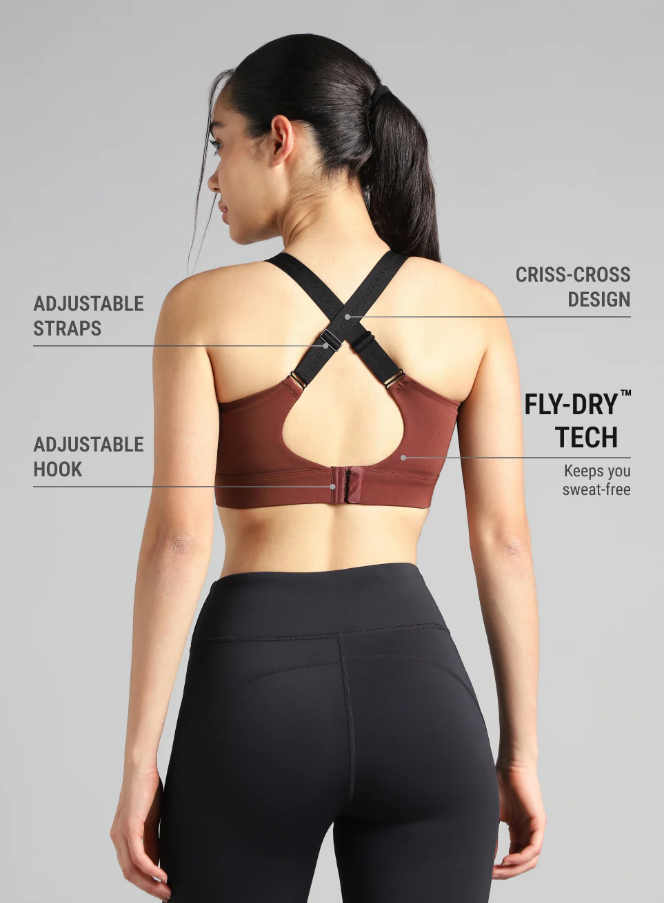 Women's Brown High Impact Running Bra - Image 6