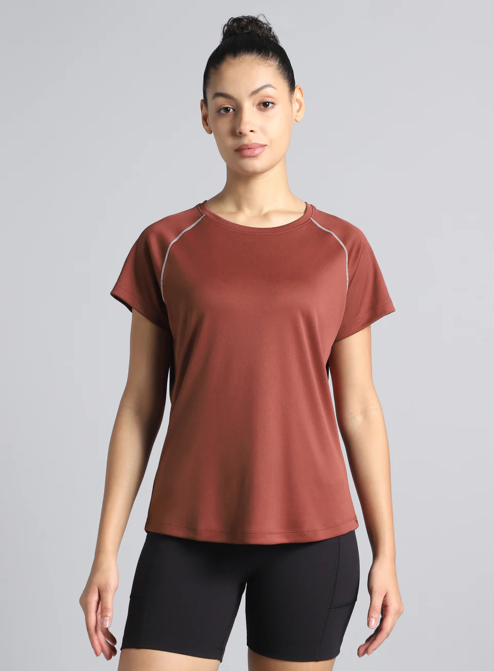 Women's Brown HIIT Recycled Poly Performance T-shirt - Image 4