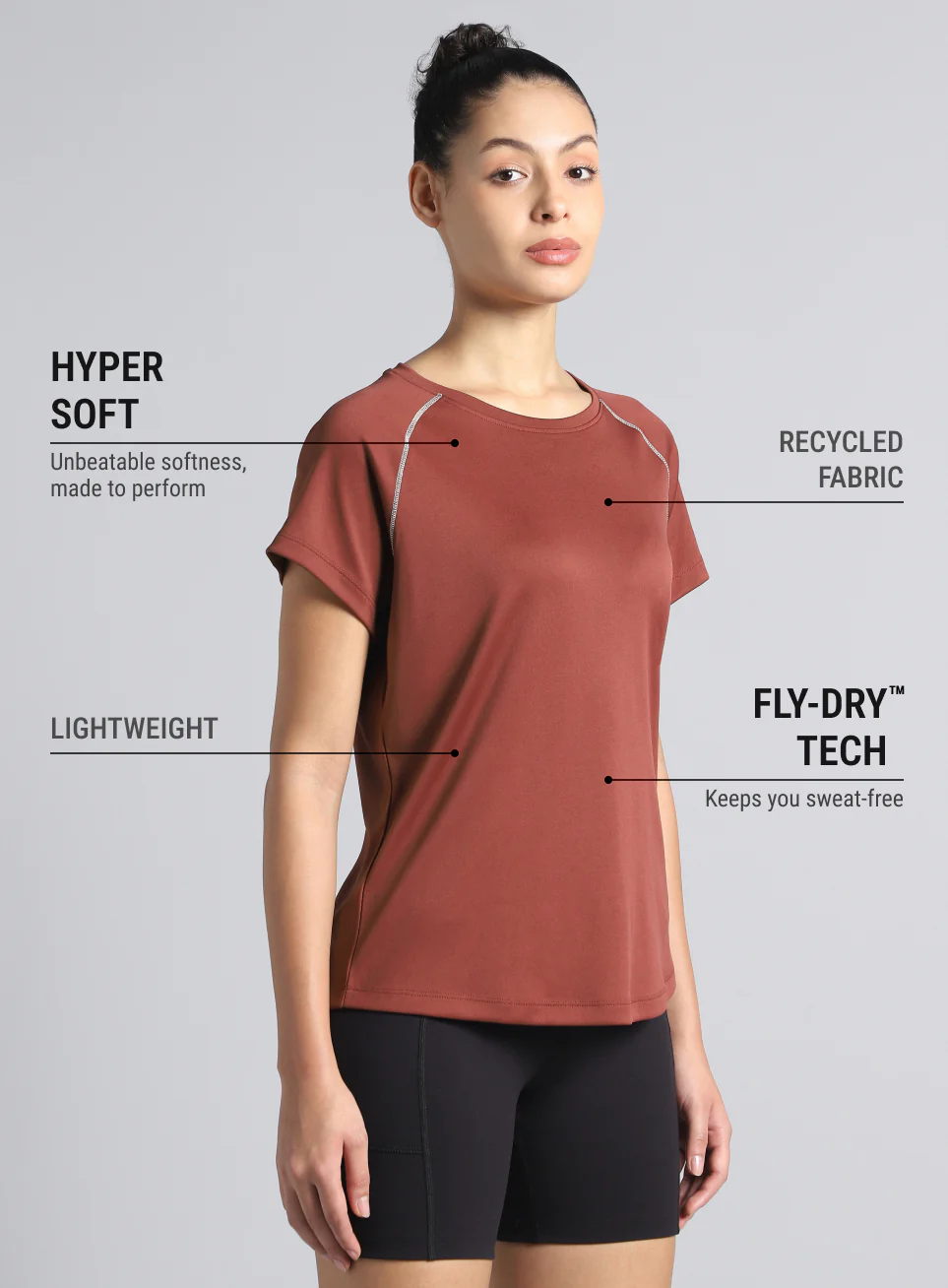 Women's Brown HIIT Recycled Poly Performance T-shirt - Image 5