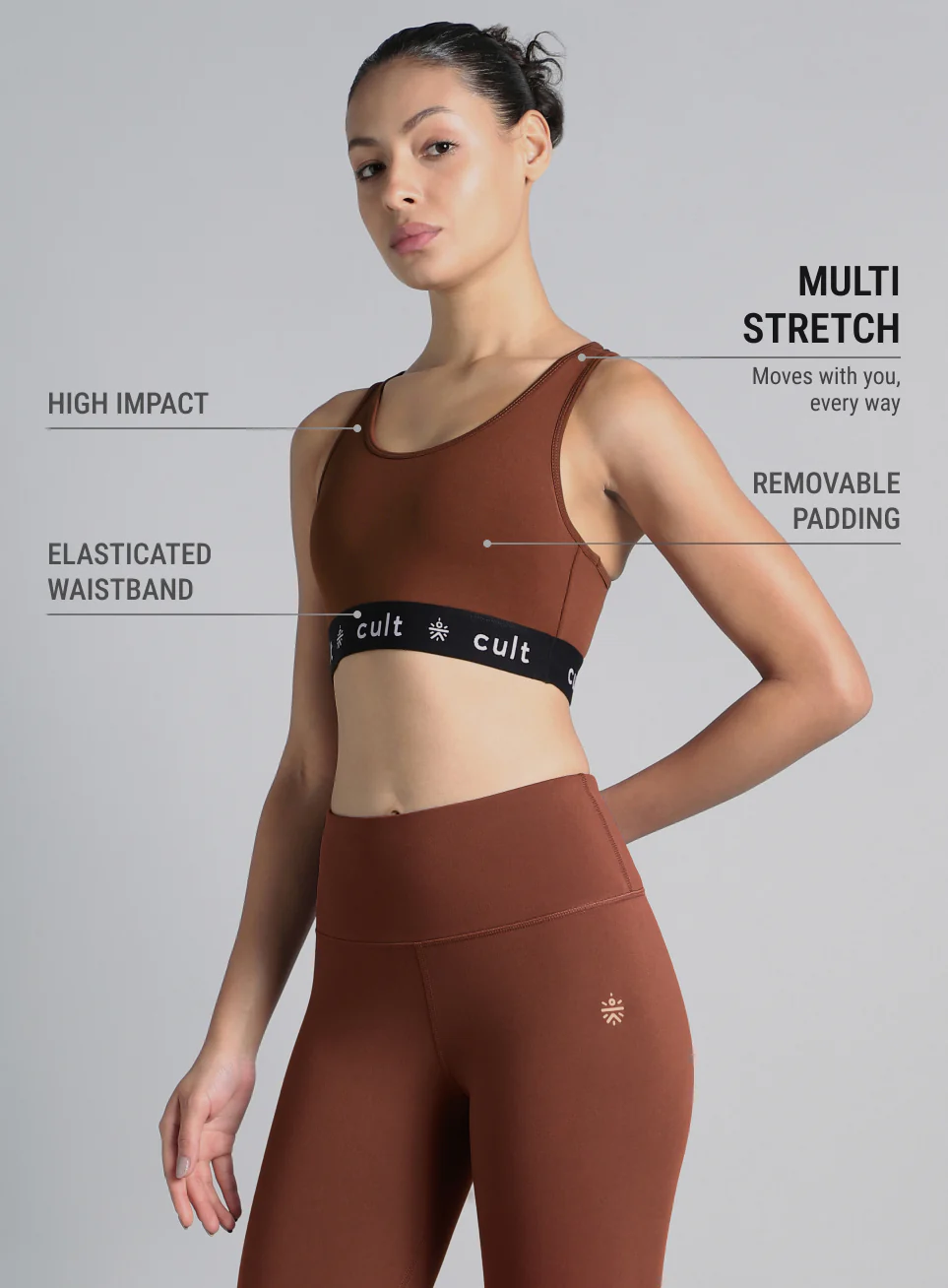 Women's Brown Move Easy High Support Sports Bra - Image 5