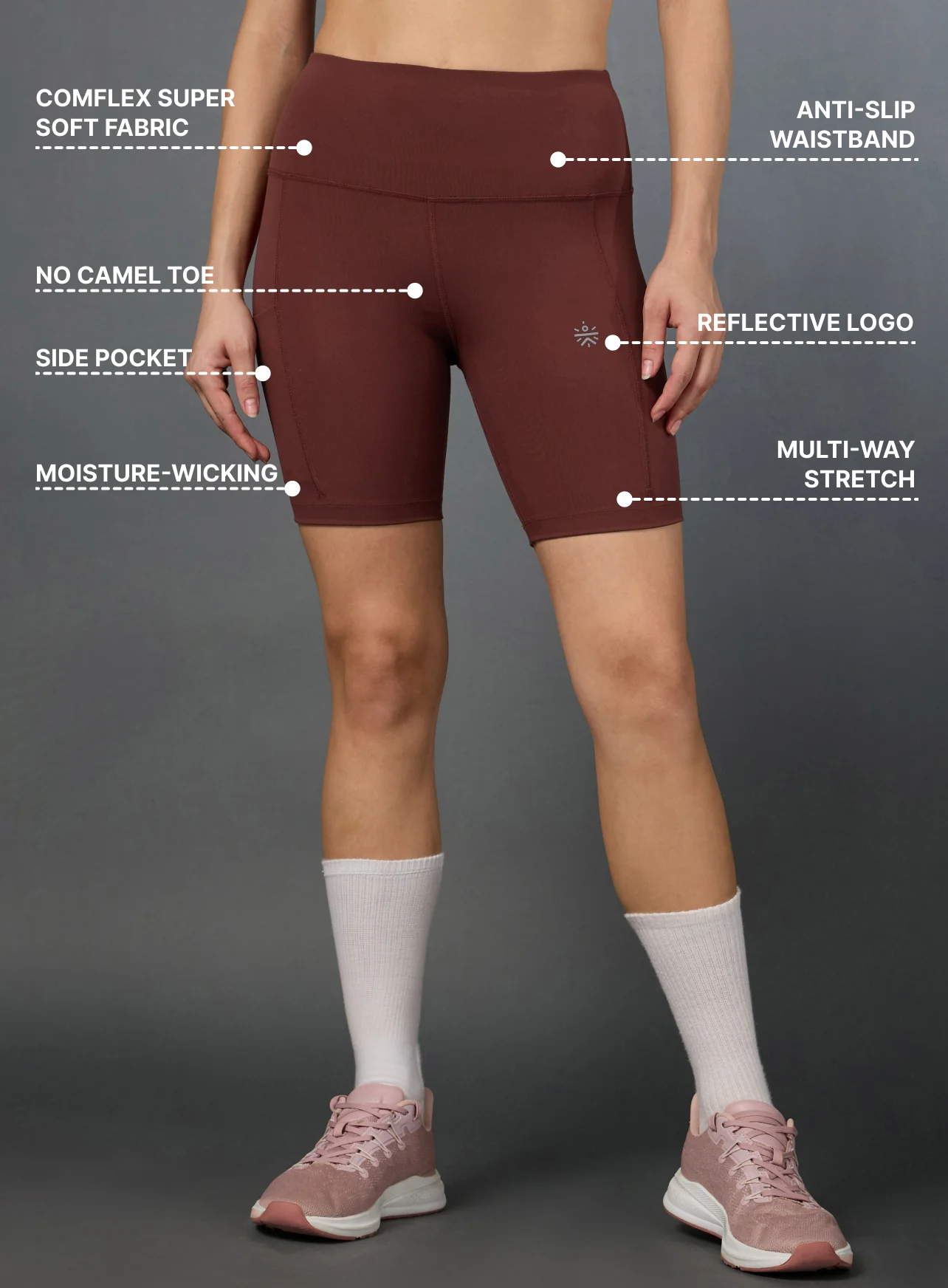Women's Brown Performance Biker Shorts - Image 4