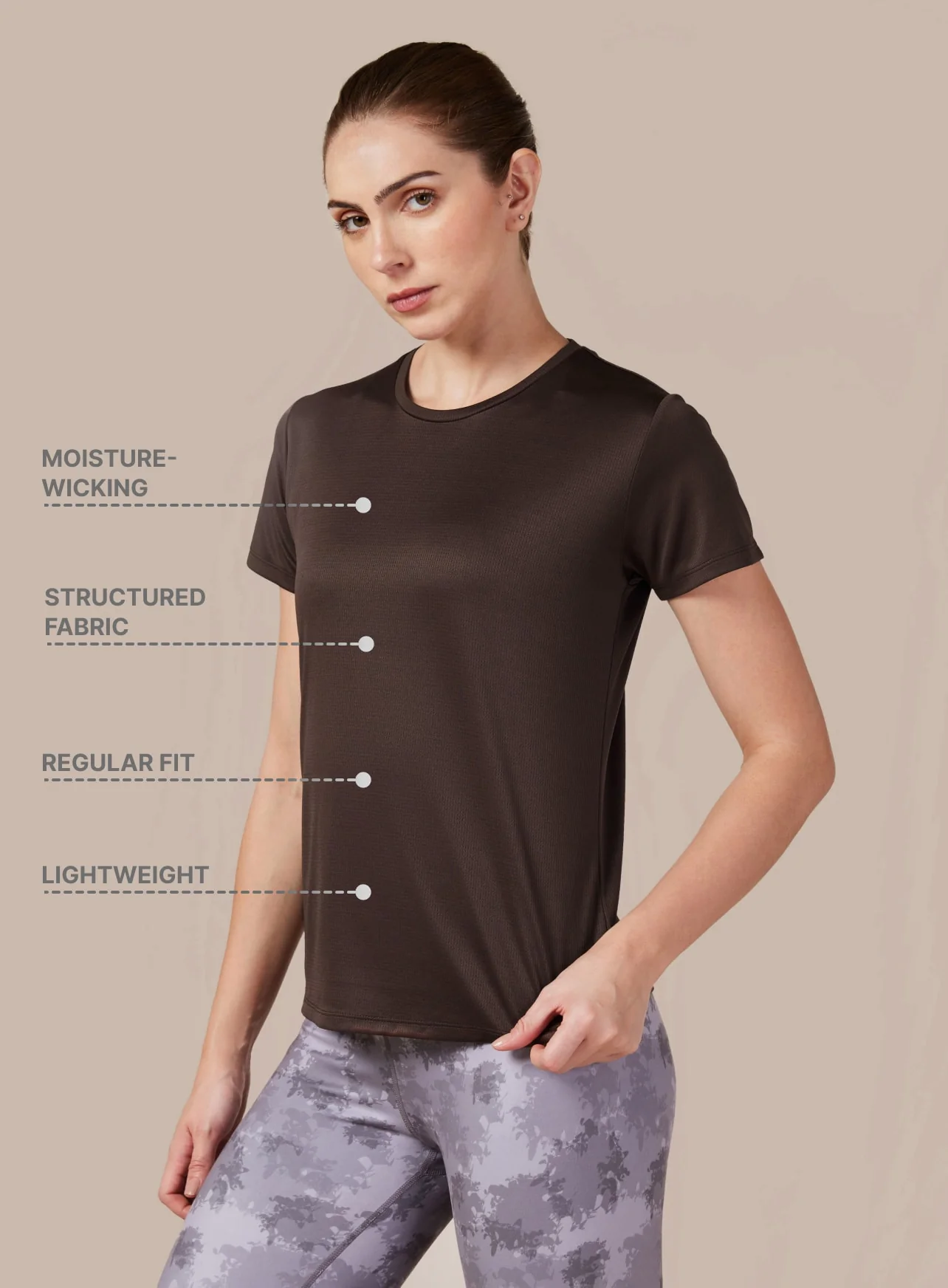 Women's Brown Performance T-shirt - Image 3