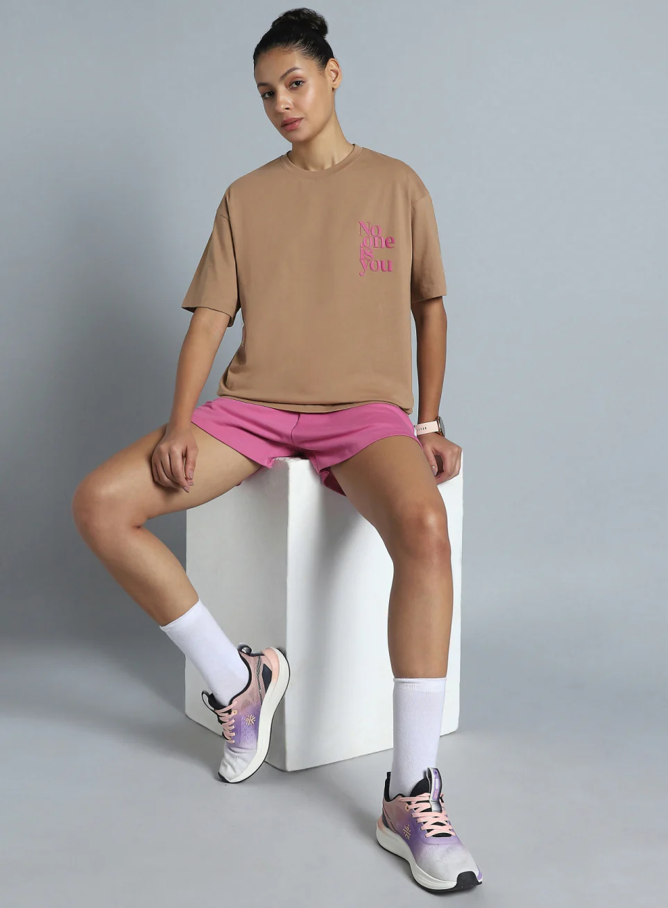 Women's Brown Printed Oversized Fit T-shirt - Image 3