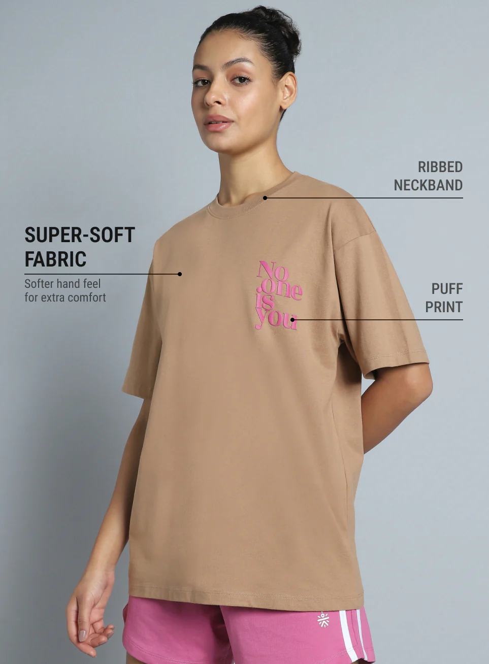 Women's Brown Printed Oversized Fit T-shirt - Image 5