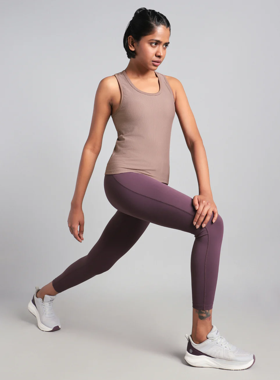 Women's Brown Run Built-In Tank Sports Bra - Image 2