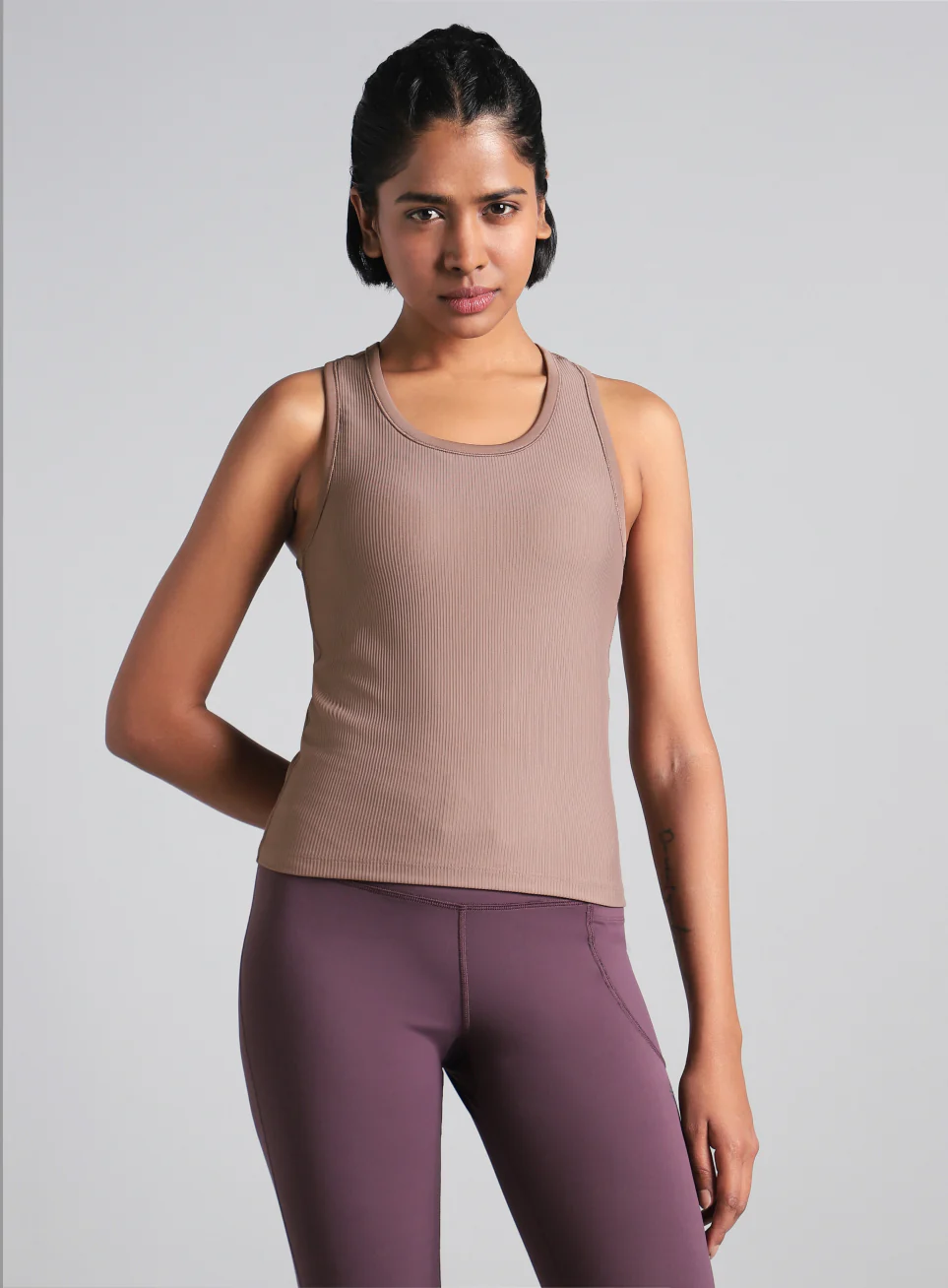 Women's Brown Run Built-In Tank Sports Bra - Image 4