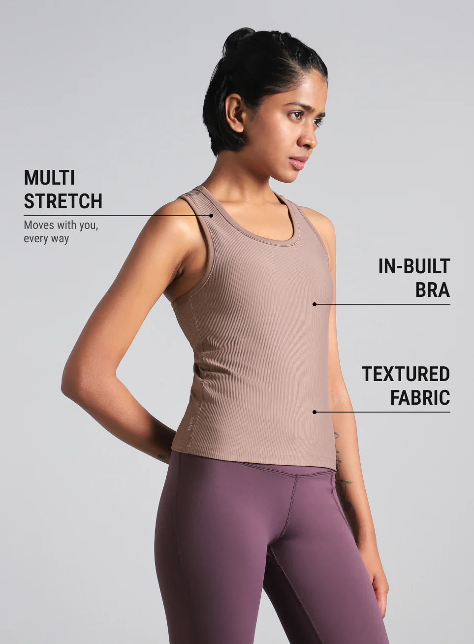 Women's Brown Run Built-In Tank Sports Bra - Image 5