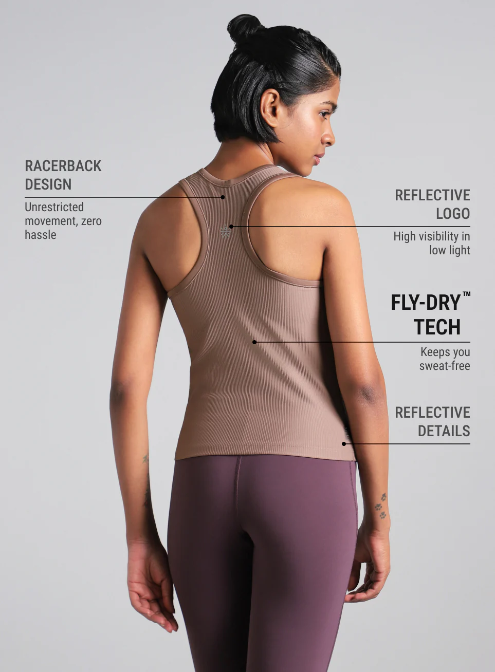 Women's Brown Run Built-In Tank Sports Bra - Image 6