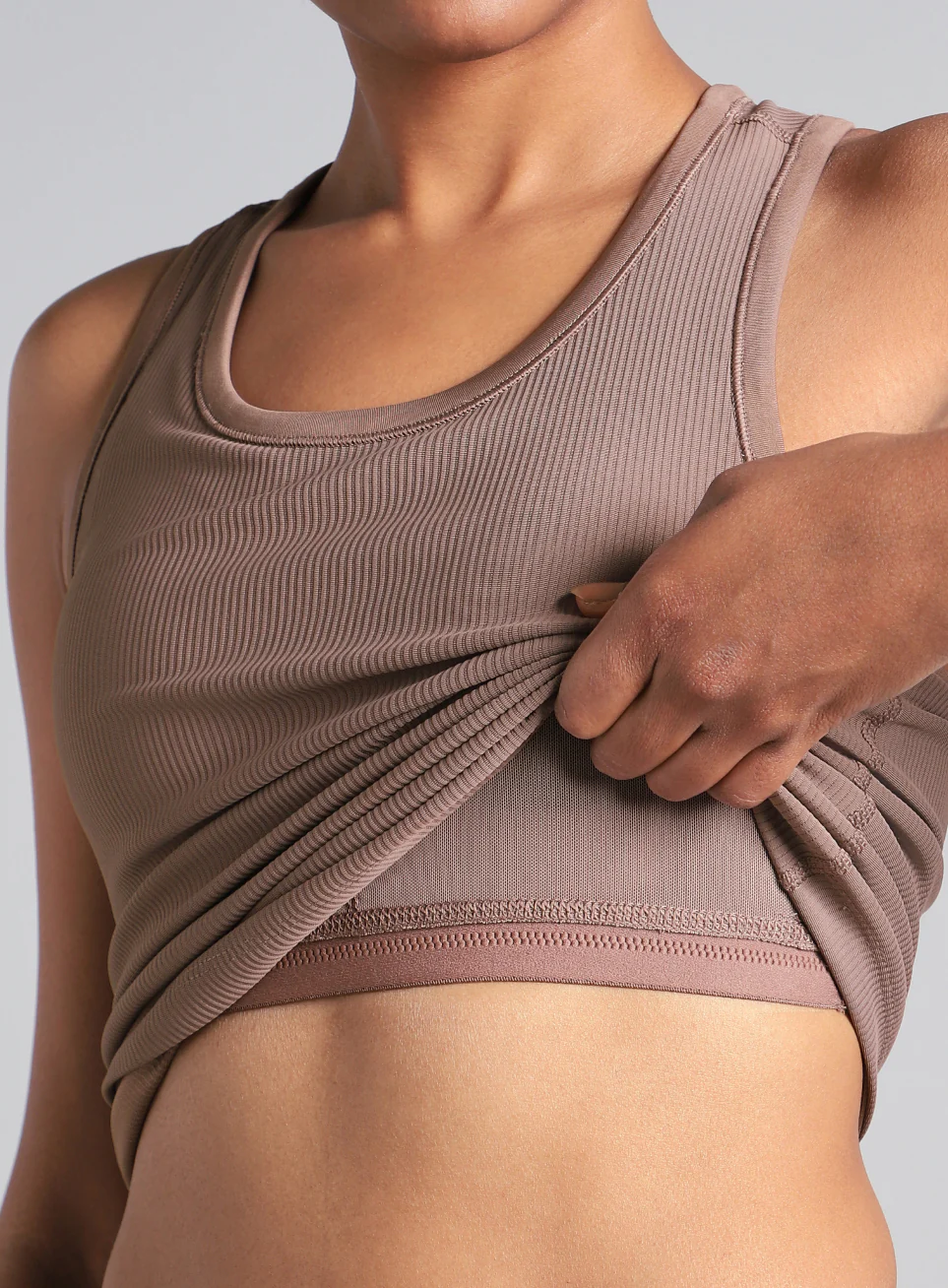 Women's Brown Run Built-In Tank Sports Bra - Image 7