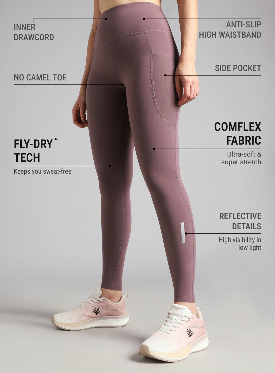 Women's Brown Run Elevate COMFlex Tights - Image 5