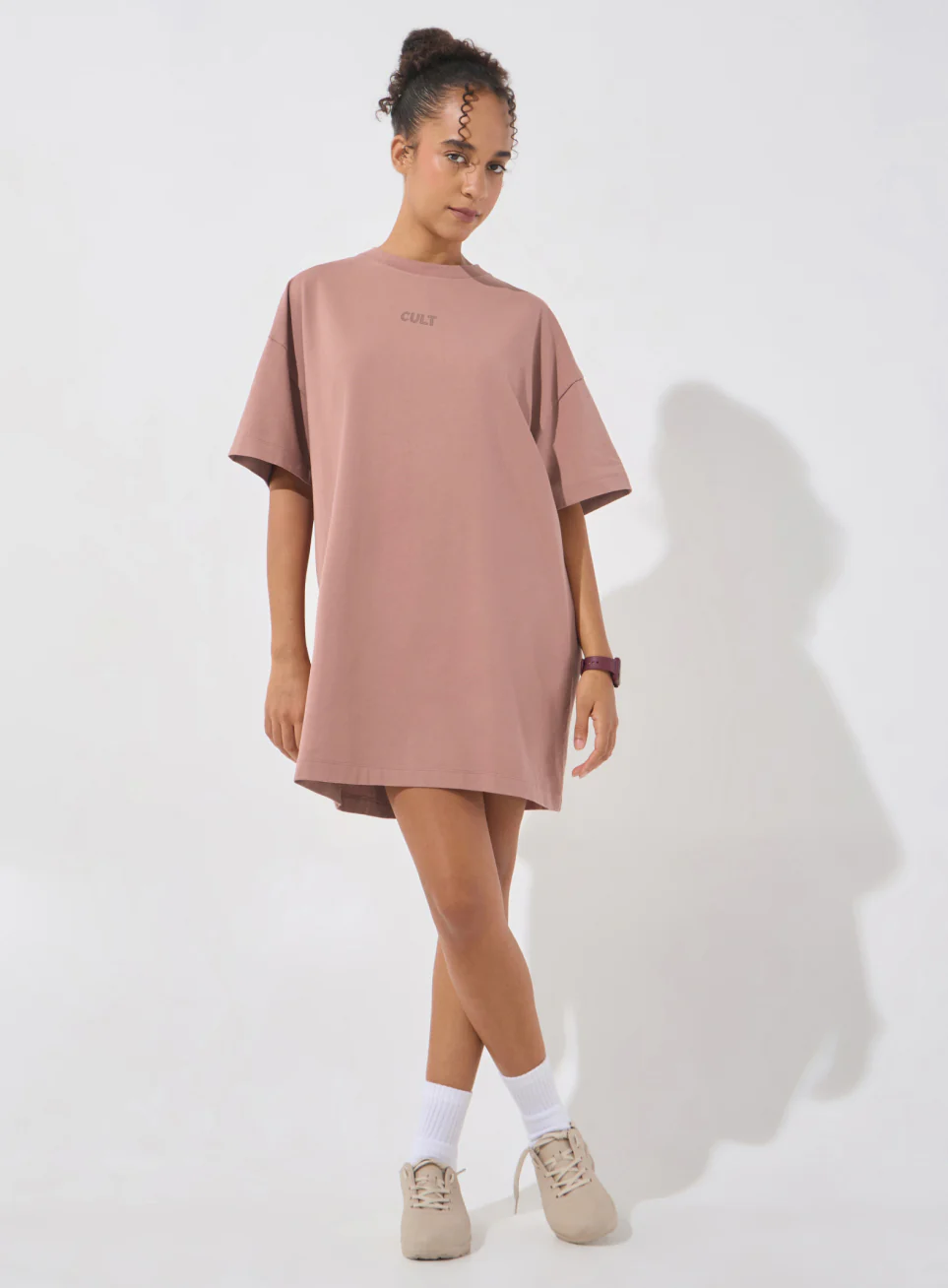 Women's Brown Soft Form Oversized T-shirt Dress - Image 2