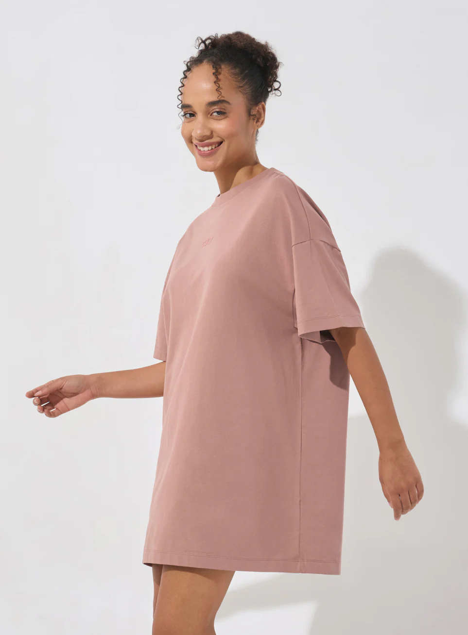 Women's Brown Soft Form Oversized T-shirt Dress - Image 5