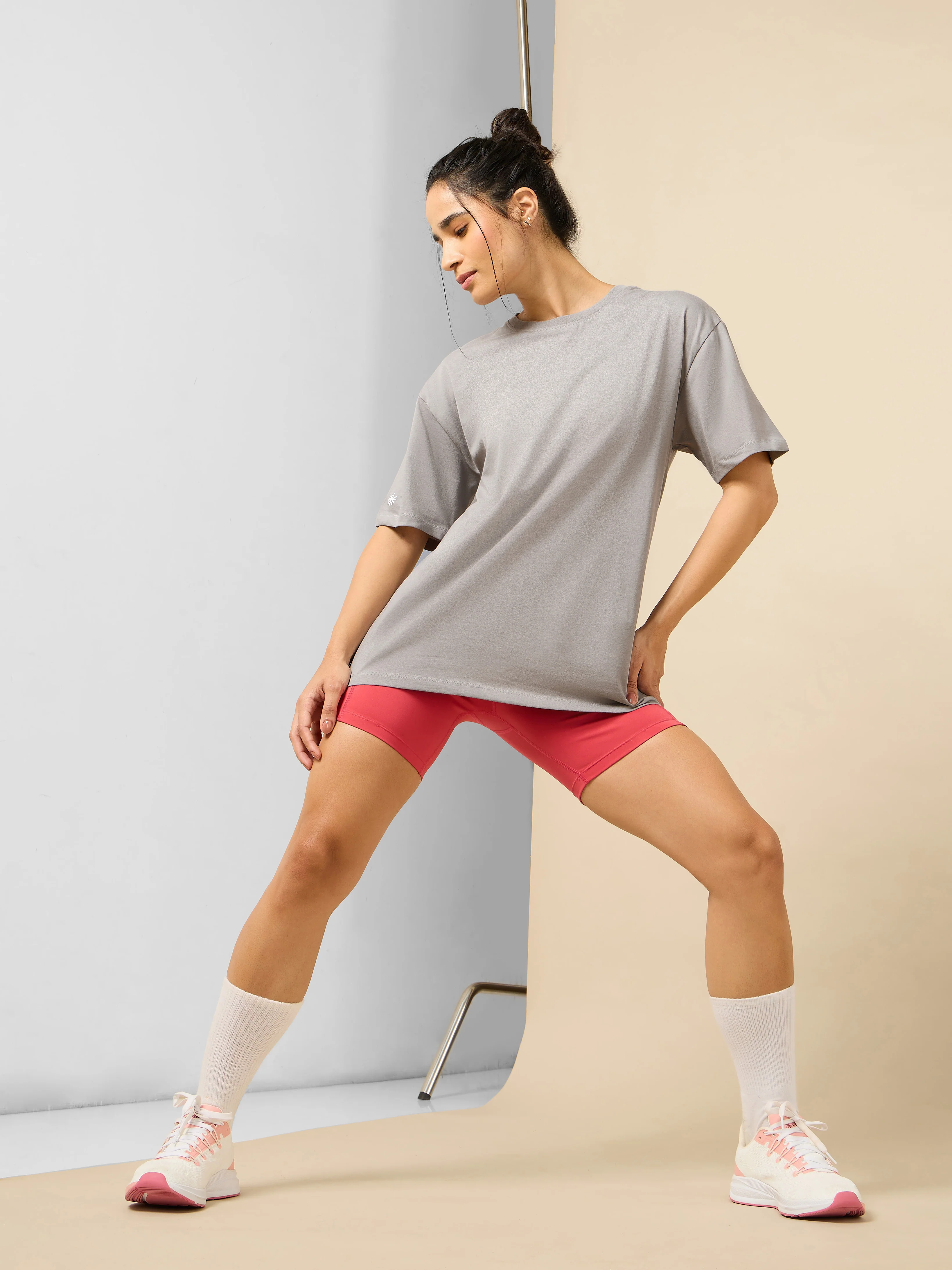 Women's Circle Of Positive Grey Printed Oversized T-shirt - Image 3