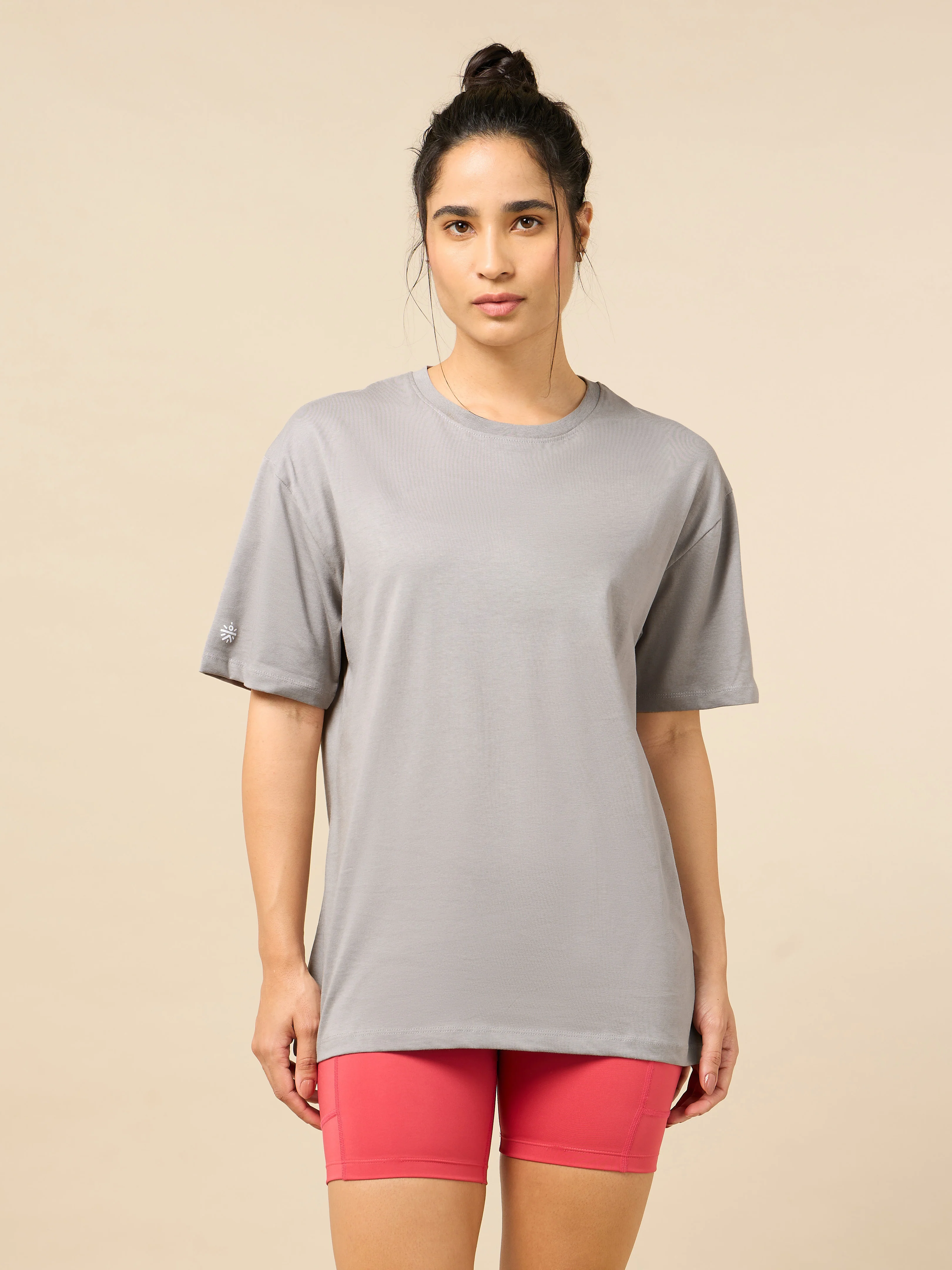 Women's Circle Of Positive Grey Printed Oversized T-shirt - Image 4