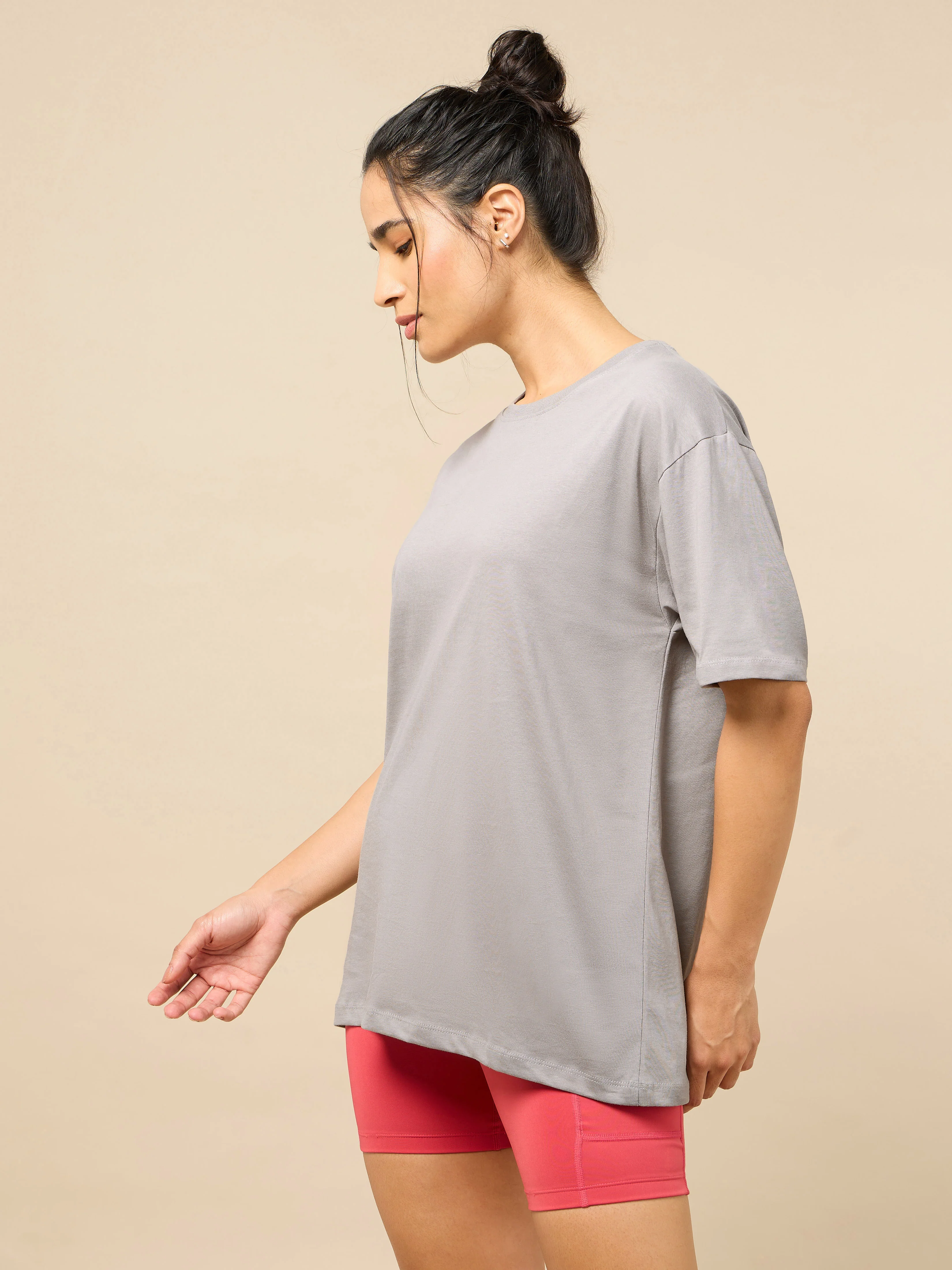 Women's Circle Of Positive Grey Printed Oversized T-shirt - Image 5