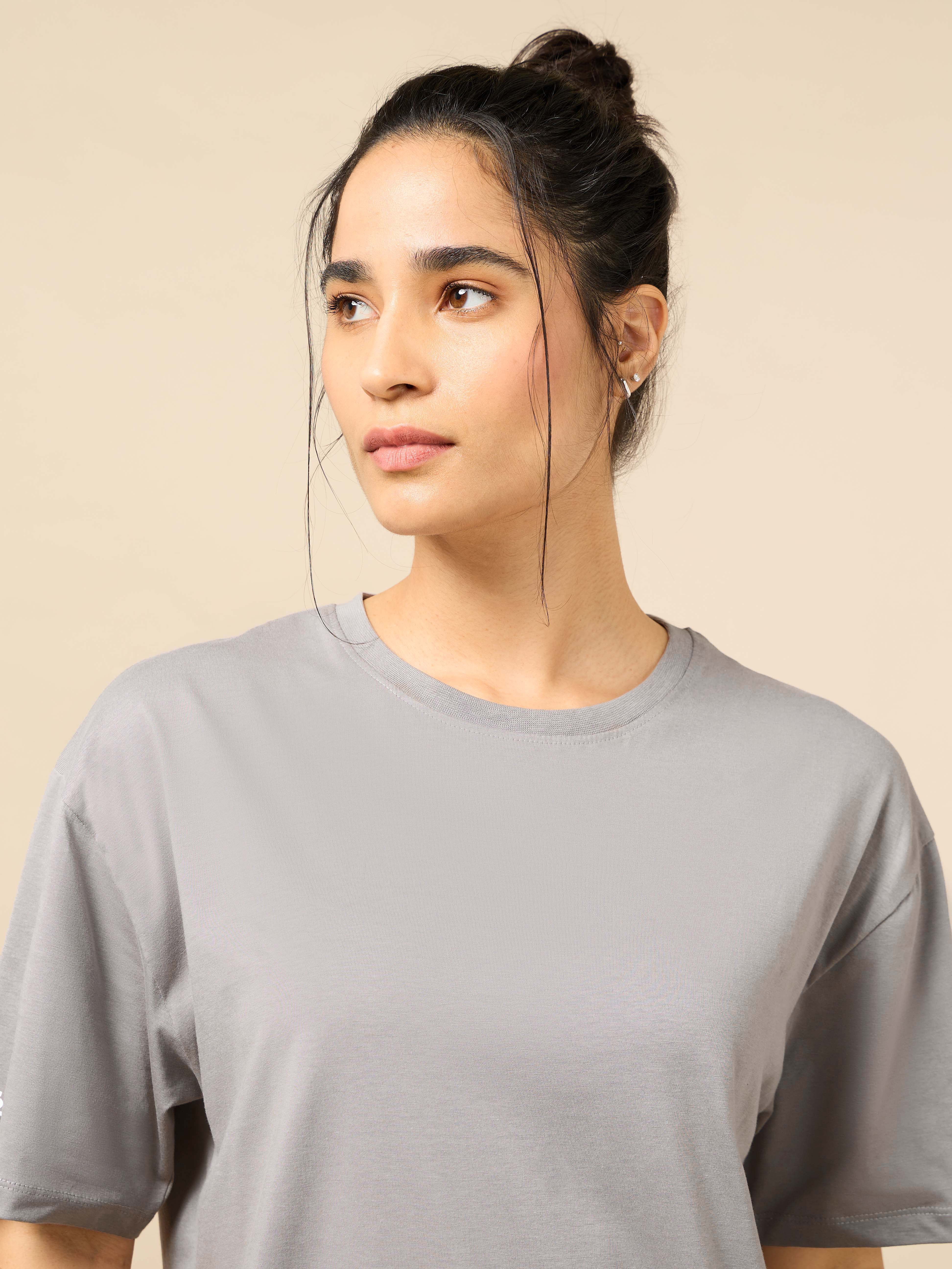 Women's Circle Of Positive Grey Printed Oversized T-shirt - Image 8