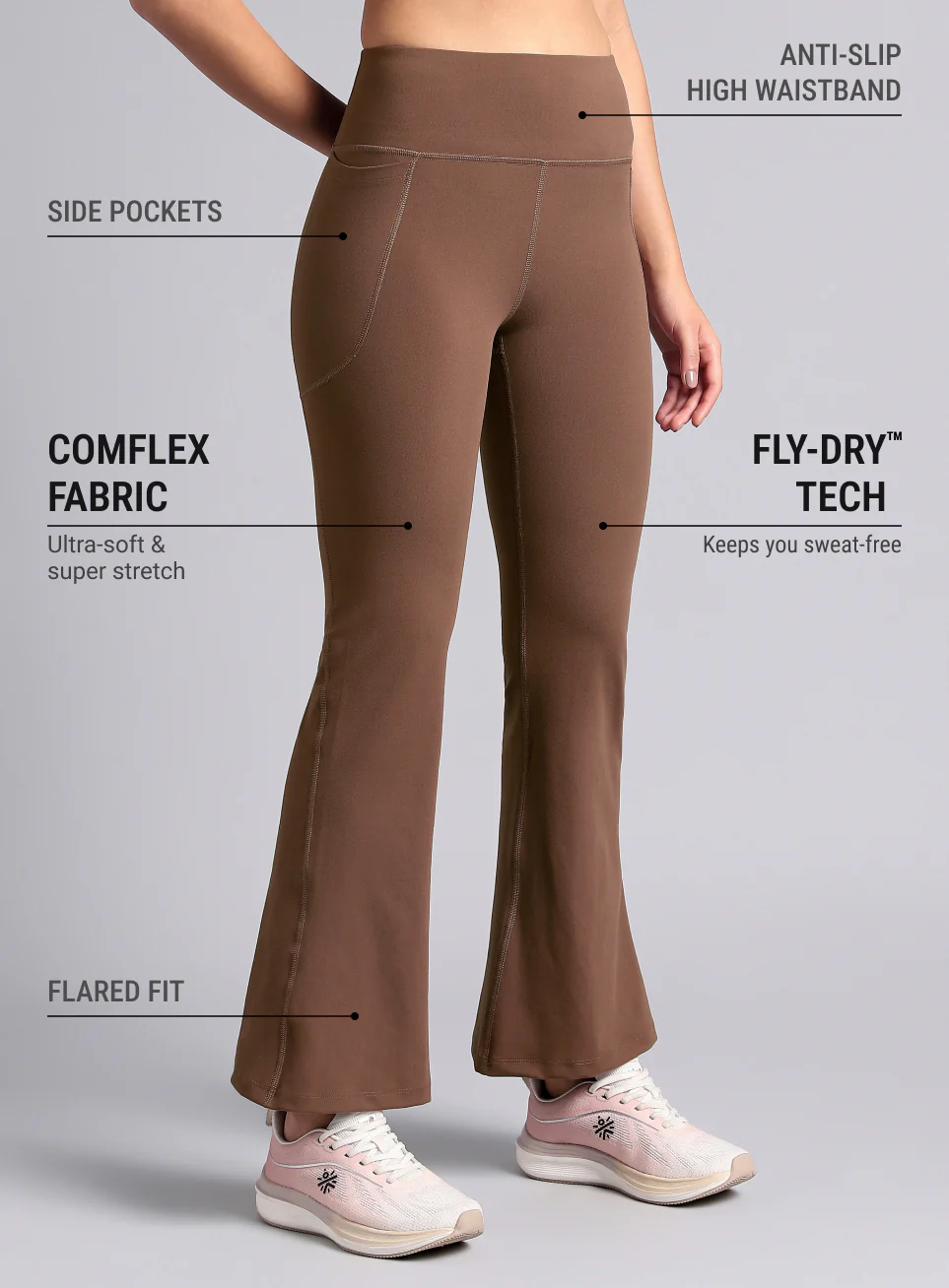 Women's COMFlex Brown Performance Flare Pants - Image 5