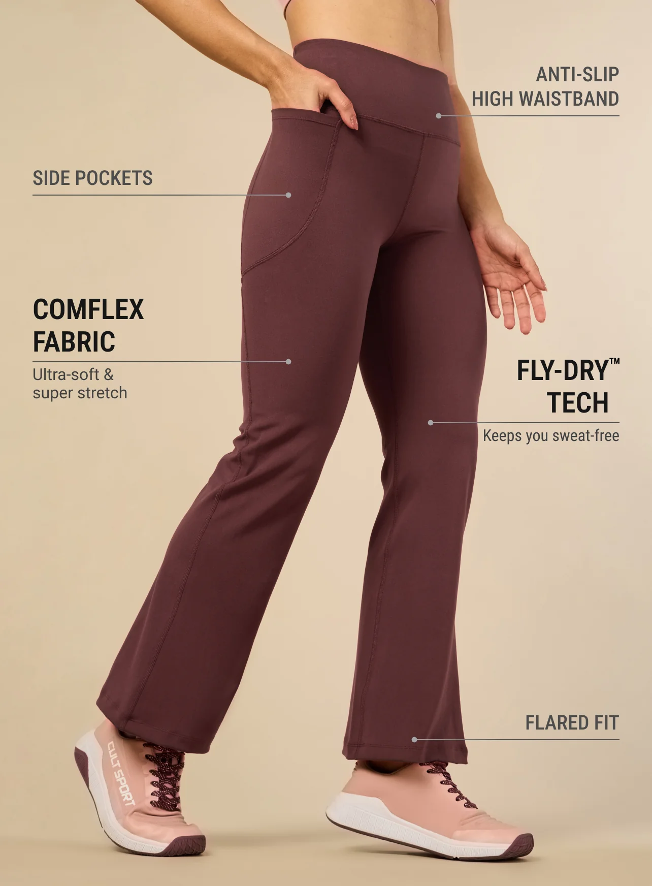 Women's COMFlex Dark Brown Performance Flare Pants - Image 5
