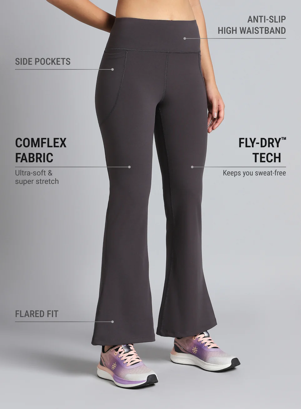 Women's COMFlex Dark Grey Performance Flare Pants - Image 5