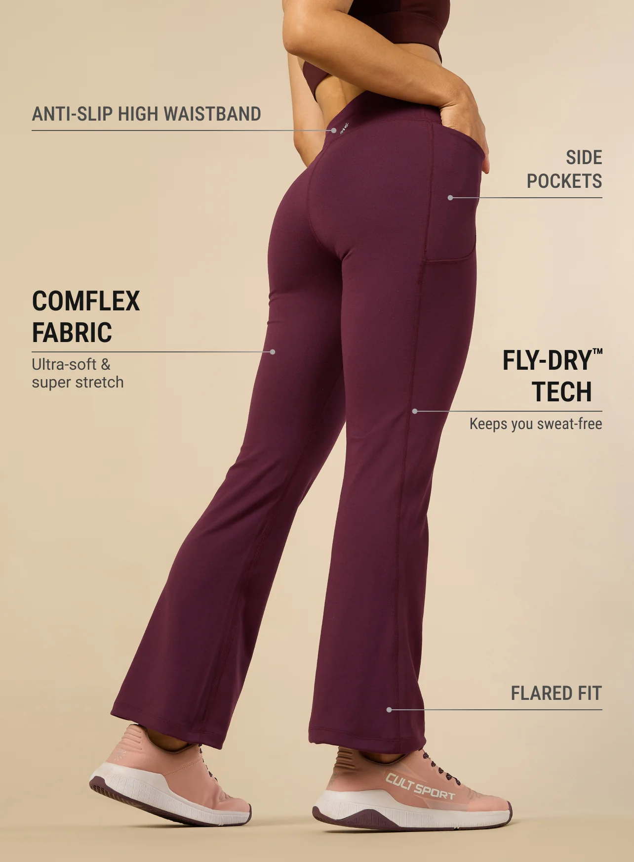 Women's COMFlex Wine Performance Flare Pants - Image 5