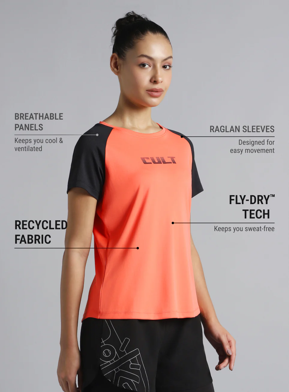 Women's Coral Colourblock Training Recycled Poly T-shirt - Image 5