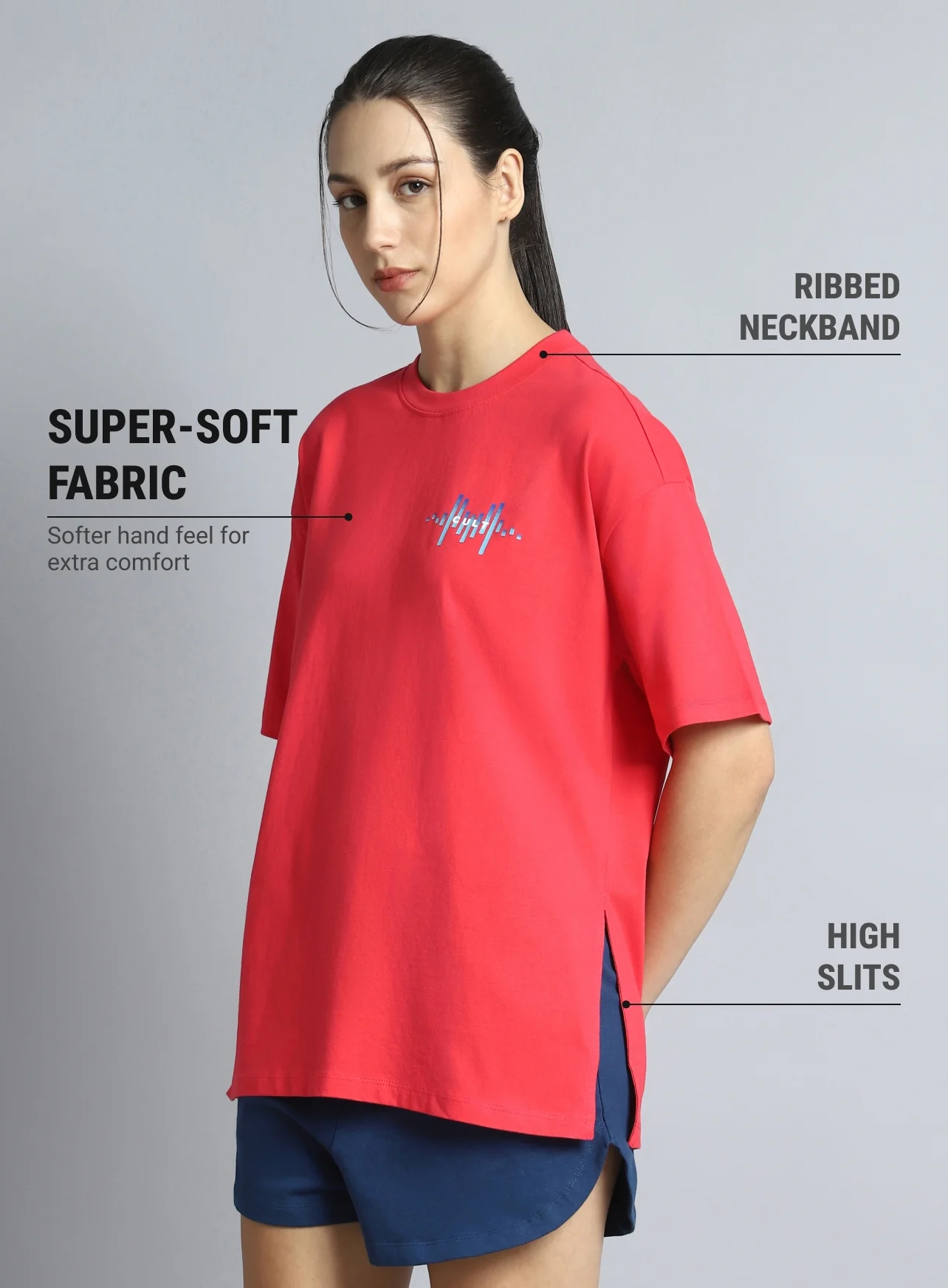 Women's Coral Printed Oversized T-shirt - Image 5