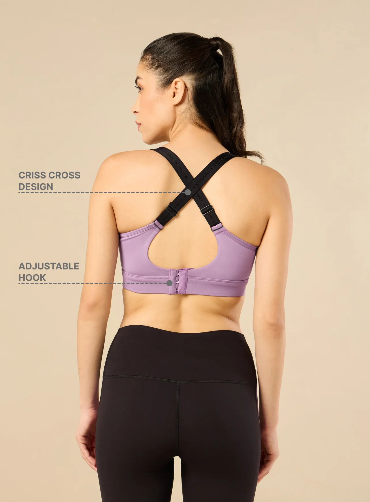 Women's Criss Cross Strap High Support Pink Bra - Image 6
