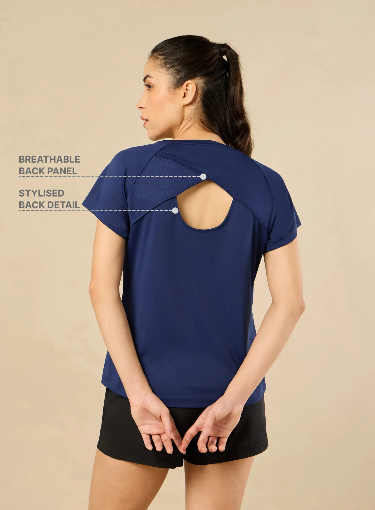 Women's Cross Over Performance Navy T-shirt - Image 6