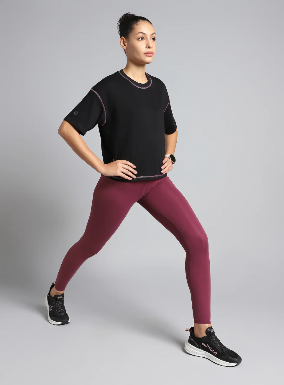Women's Cult Black Training Graphic Boxy Crop Fit T-shirt - Image 2