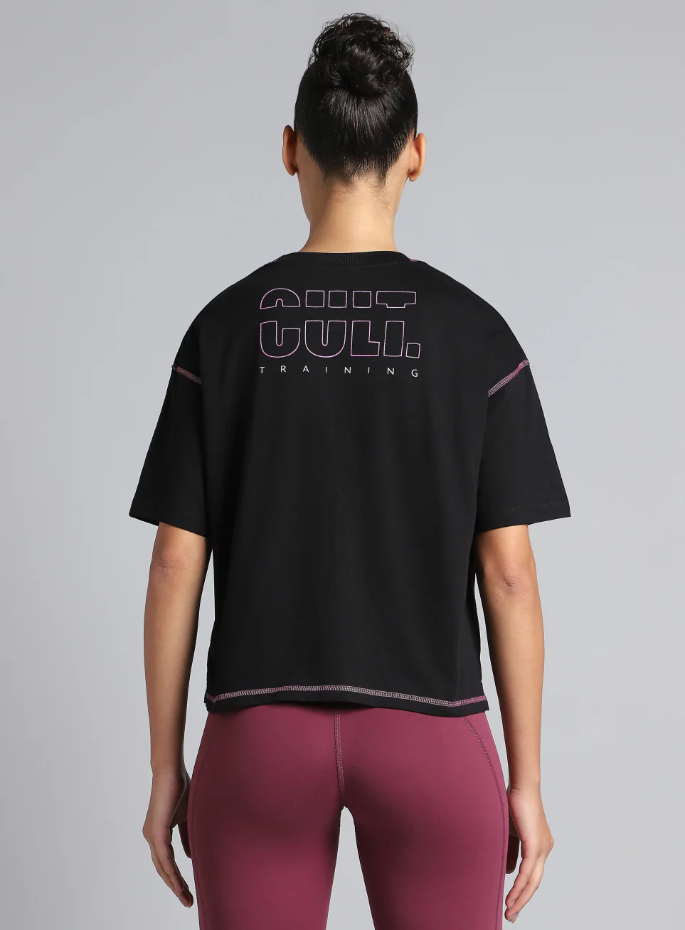 Women's Cult Black Training Graphic Boxy Crop Fit T-shirt - Image 6