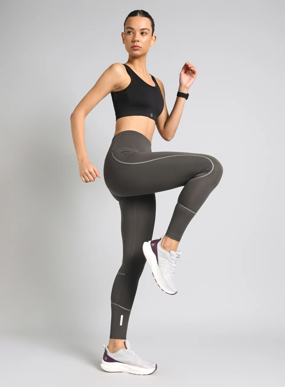 Women's Dark Grey Absolute Fit Solid Running Tights - Image 2