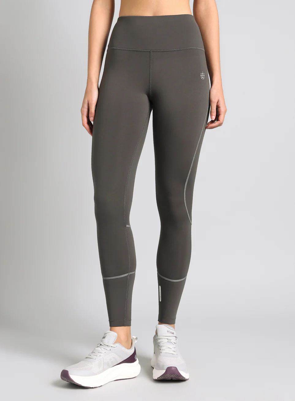 Women's Dark Grey Absolute Fit Solid Running Tights - Image 4