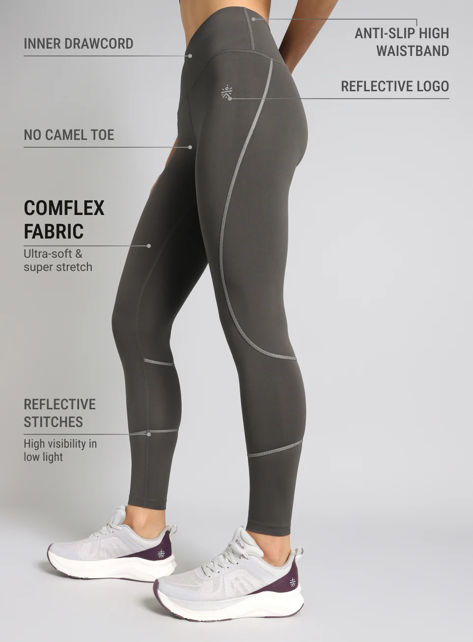 Women's Dark Grey Absolute Fit Solid Running Tights - Image 5