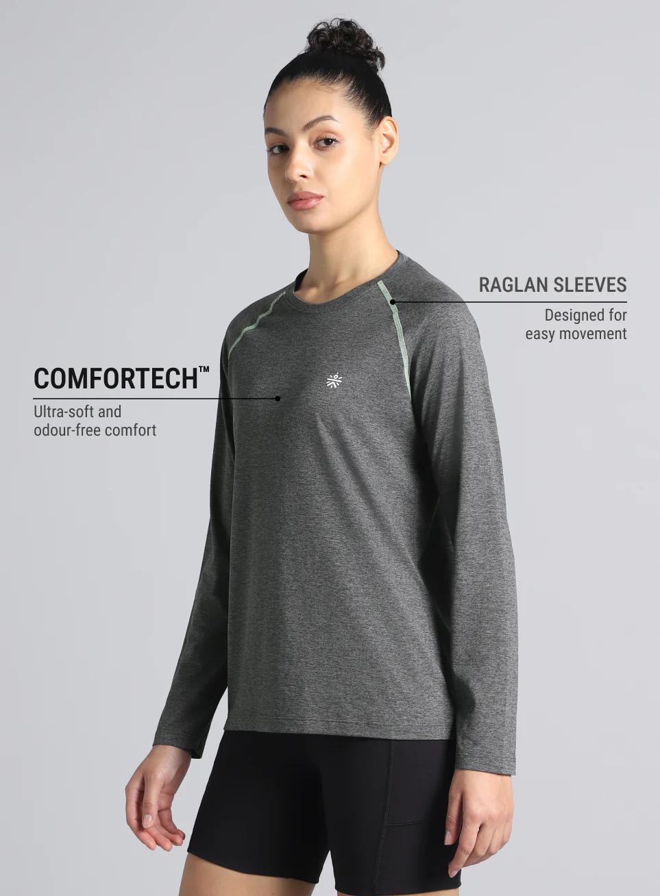Women's Dark Grey Active Day COMFORtech_x0099_ Full Sleeve T-shirt - Image 5