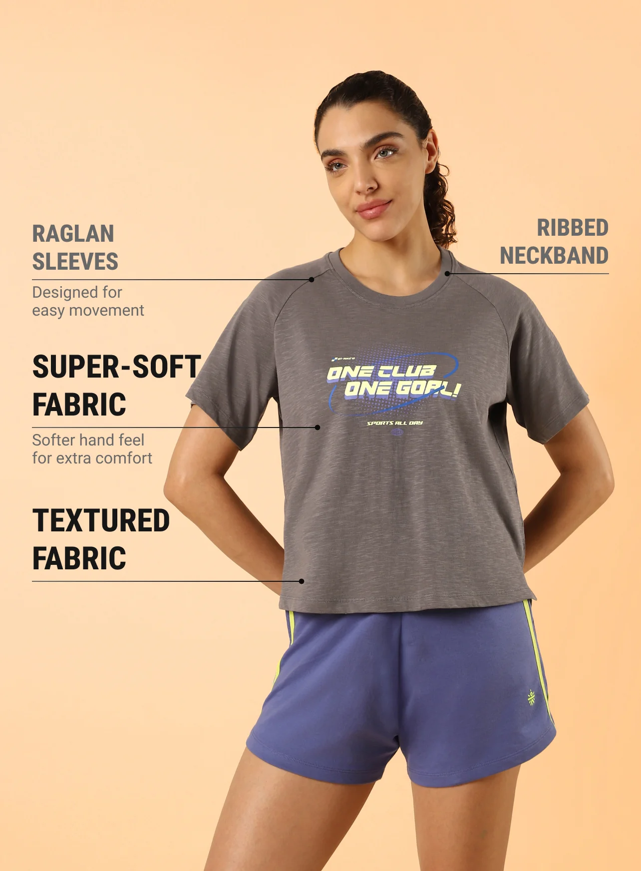 Women's Dark Grey Club Boxy Crop fit T-shirt - Image 4