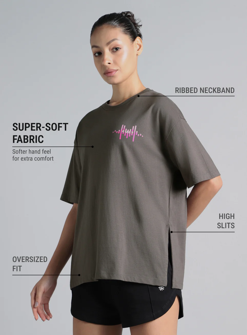 Women's Dark Grey Feel the Beat Print T-shirt - Image 5