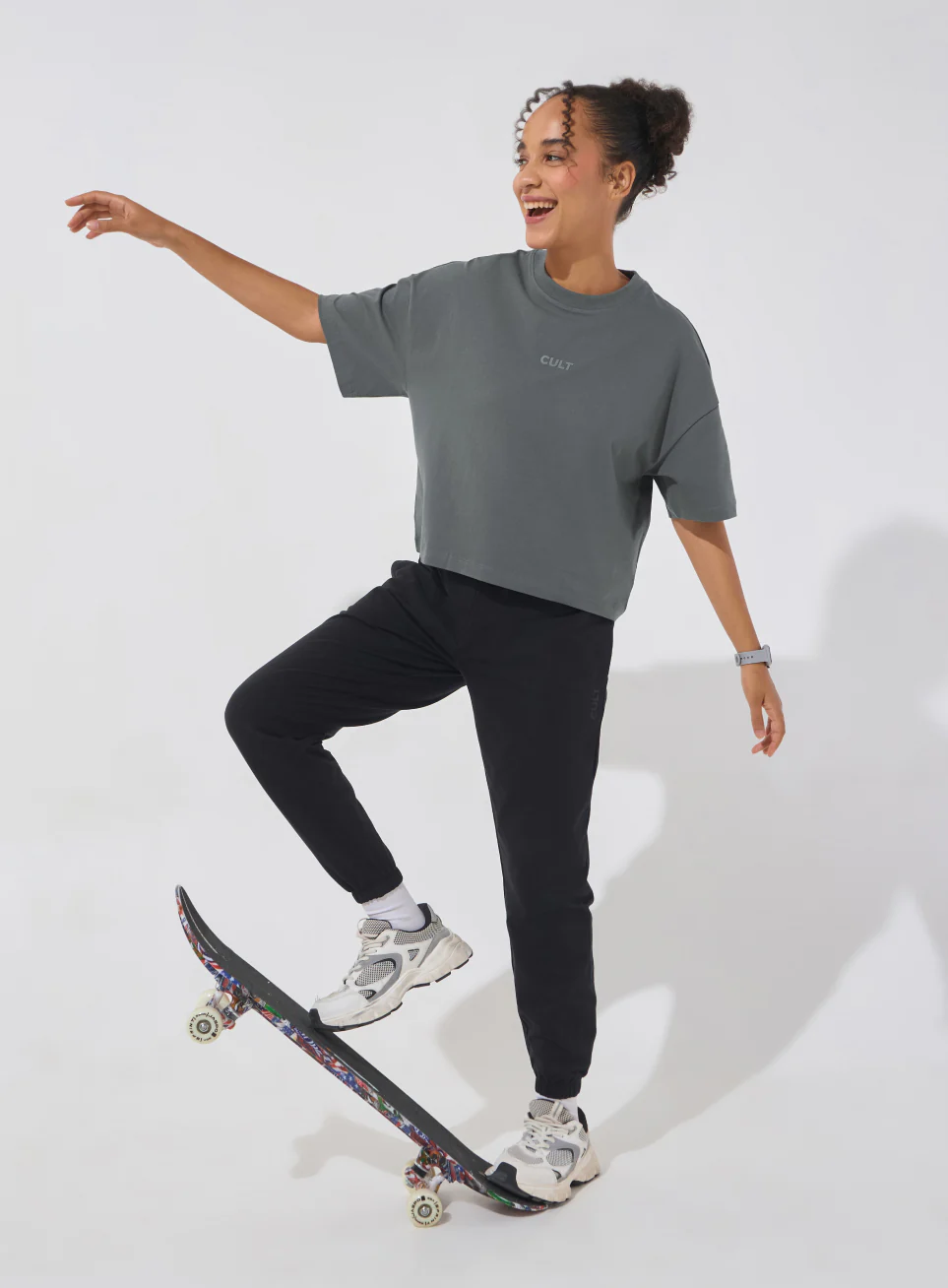 Women's Dark Grey Form Mid Boxy T-shirt - Image 3