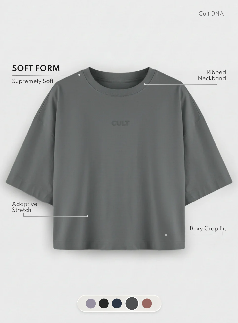 Women's Dark Grey Form Mid Boxy T-shirt - Image 4