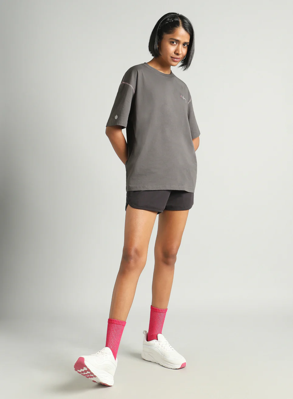 Women's Dark Grey Mini Graphic Oversized Fit T-shirt - Image 2