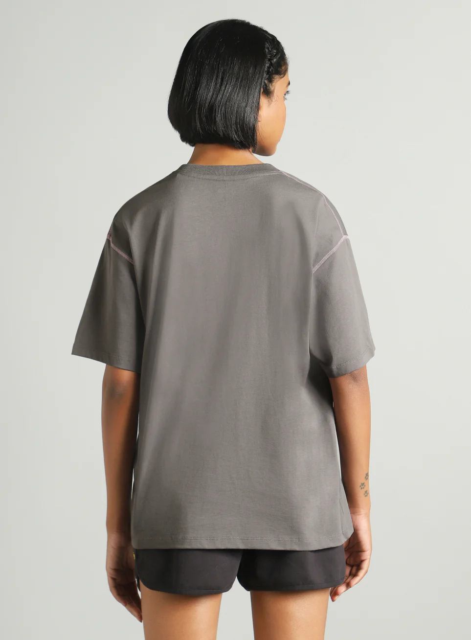 Women's Dark Grey Mini Graphic Oversized Fit T-shirt - Image 6