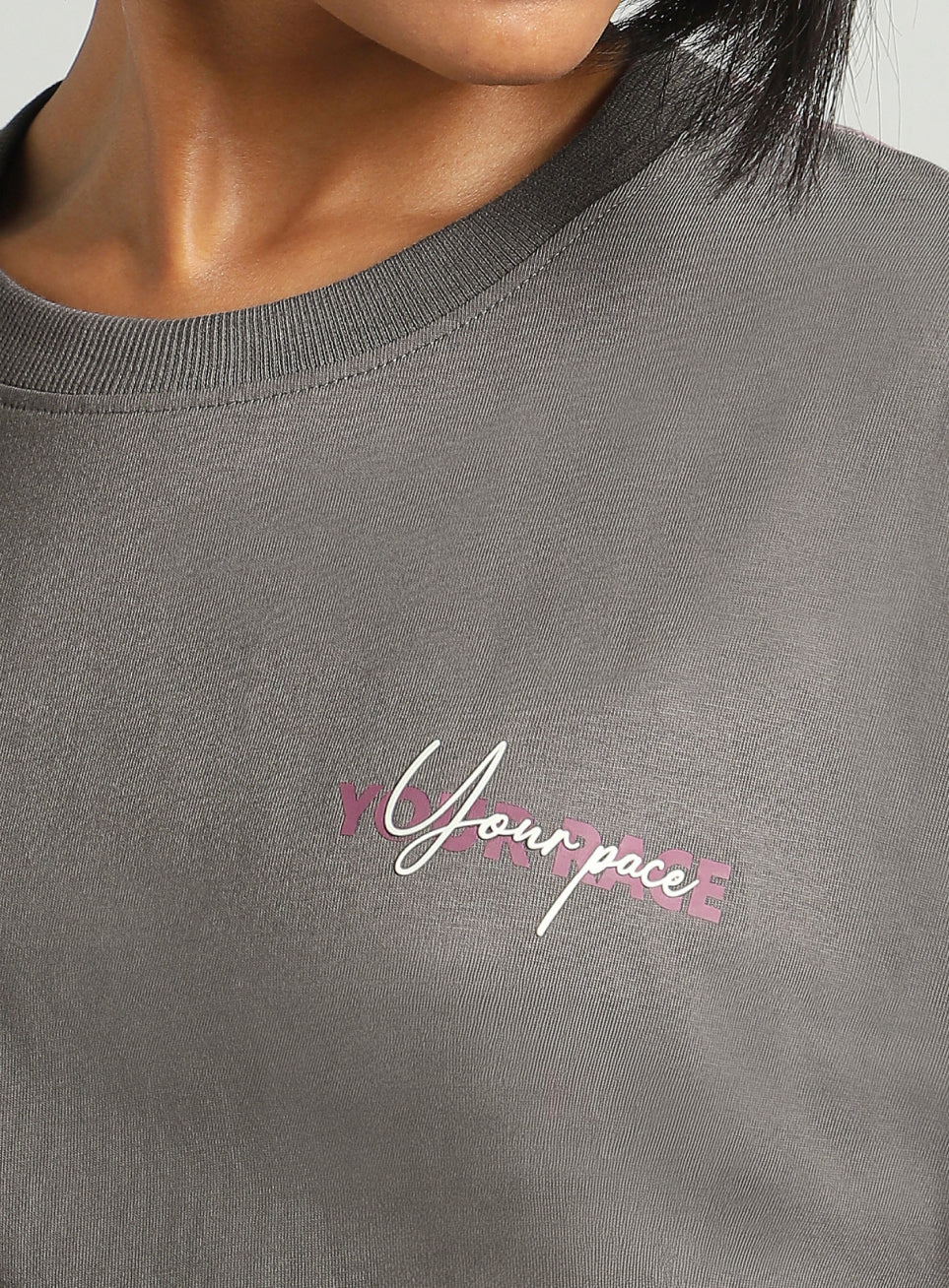 Women's Dark Grey Mini Graphic Oversized Fit T-shirt - Image 7