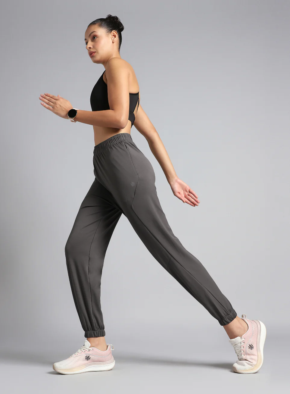 Women's Dark Grey Pace Up Joggers - Image 3