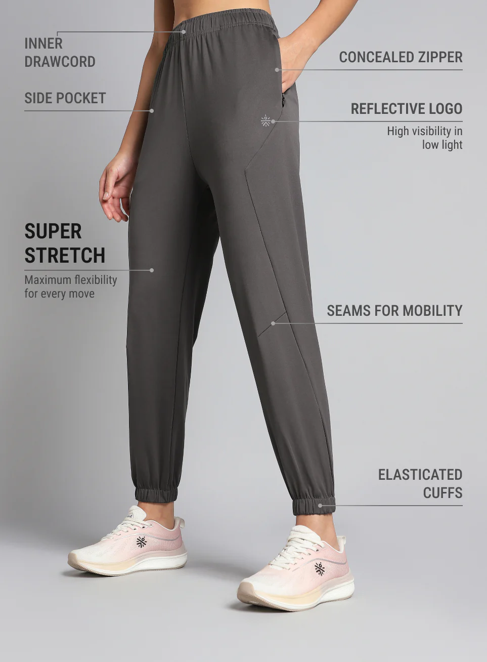 Women's Dark Grey Pace Up Joggers - Image 5