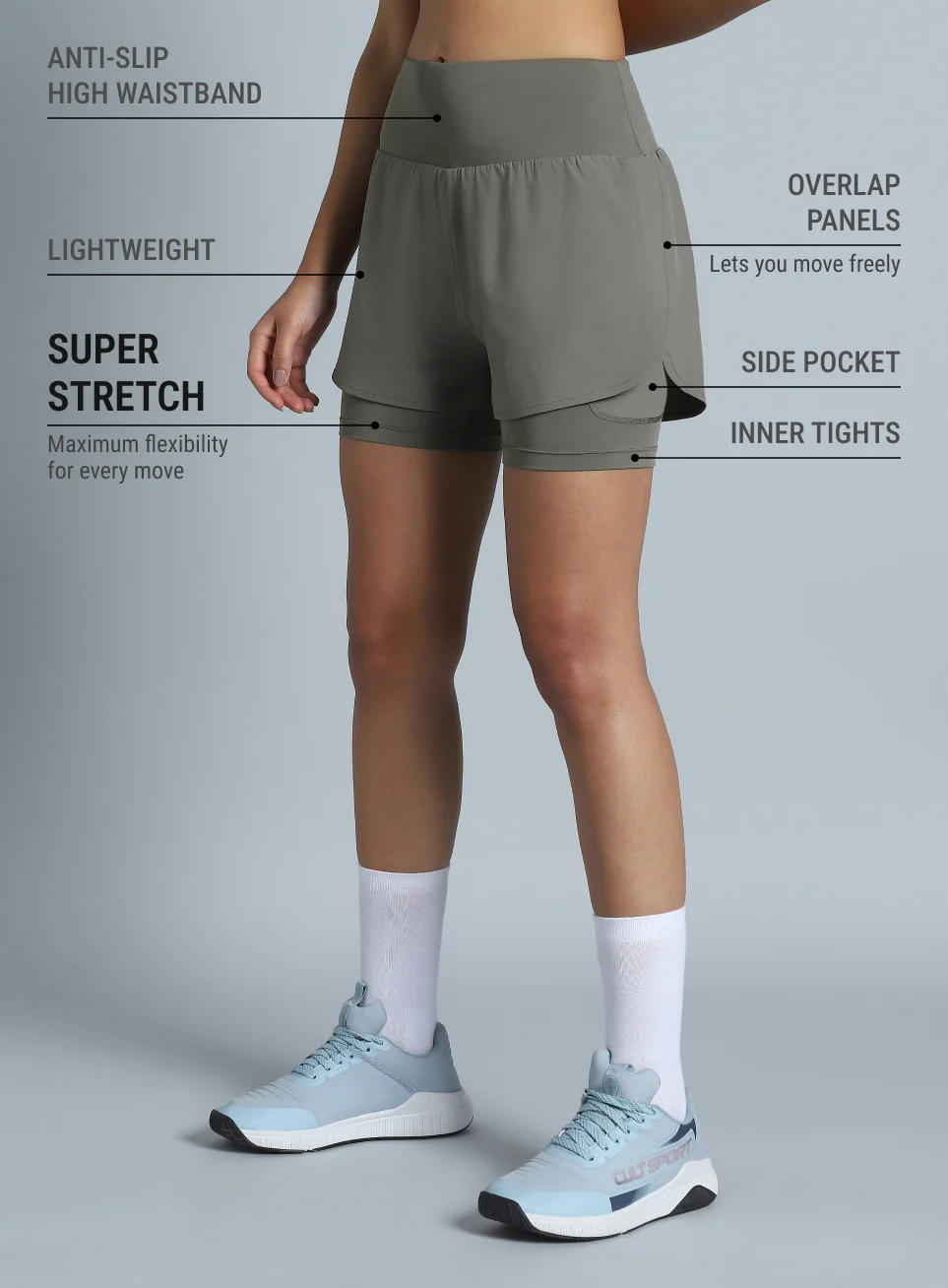 Women's Dark Grey Performance Pro Training Layered Shorts - Image 5