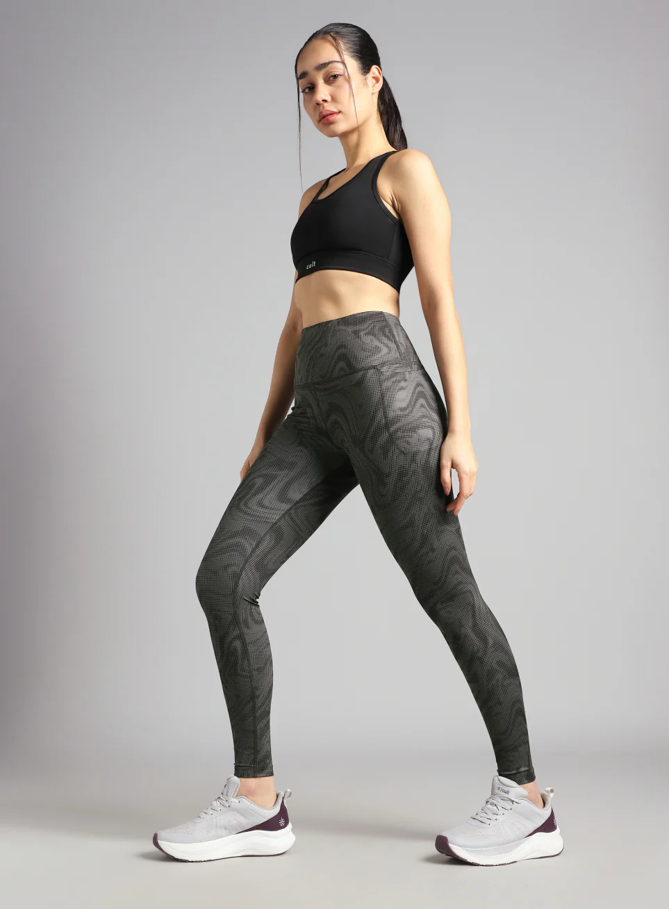Women's Dark Grey Printed Train All Day COMFlex Tights - Image 3