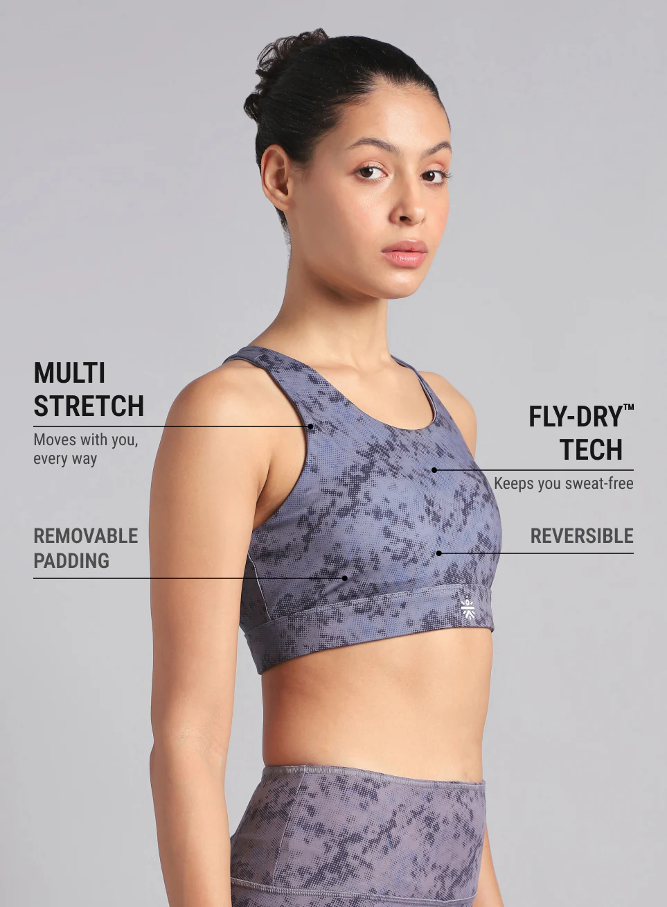 Women's Dark Grey Reversible Yoga High Support Bra - Image 7