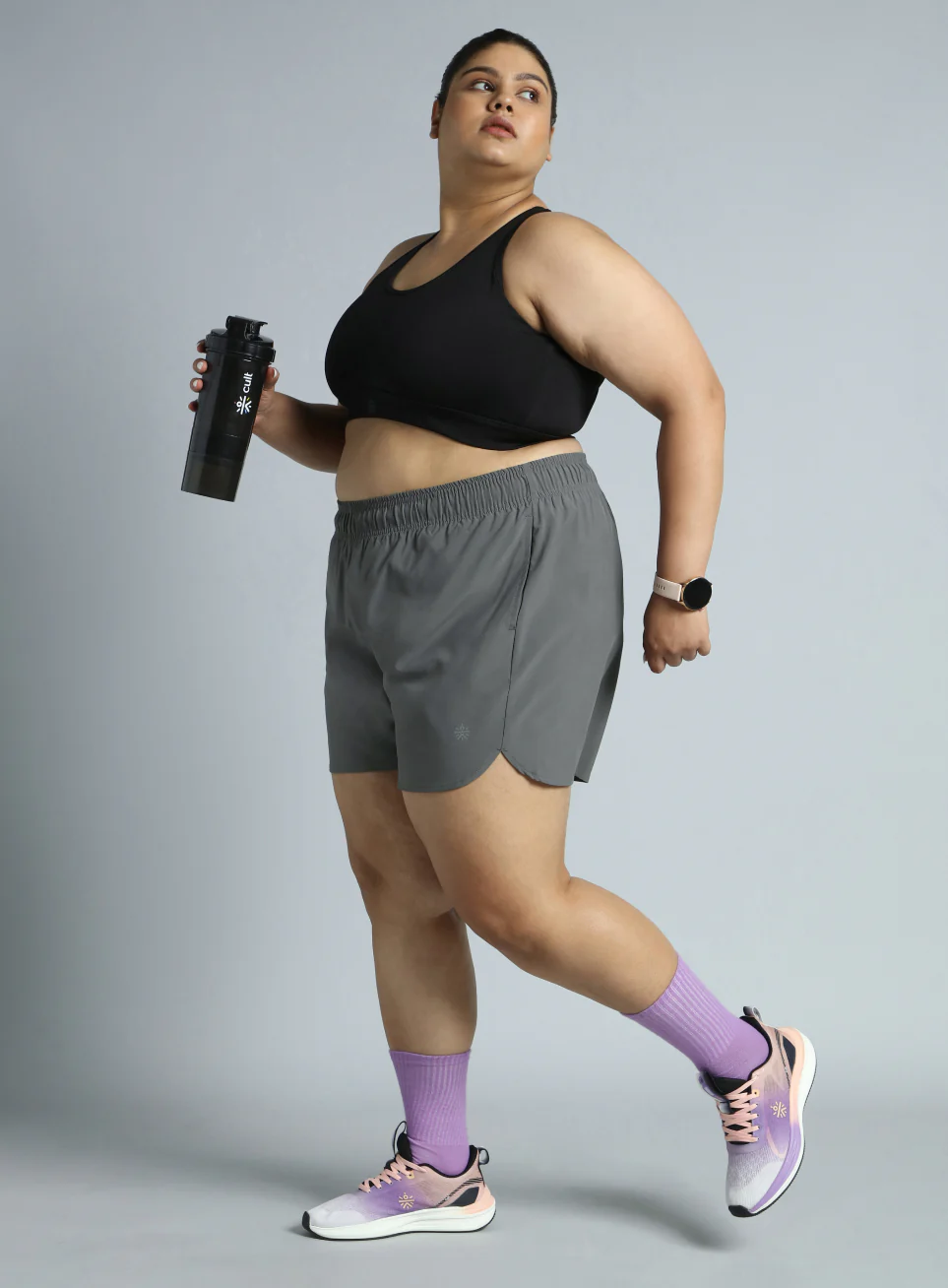 Women's Dark Grey Running Essential Plus Size Shorts - Image 2