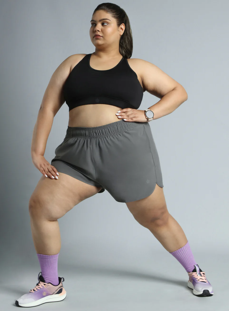 Women's Dark Grey Running Essential Plus Size Shorts - Image 3