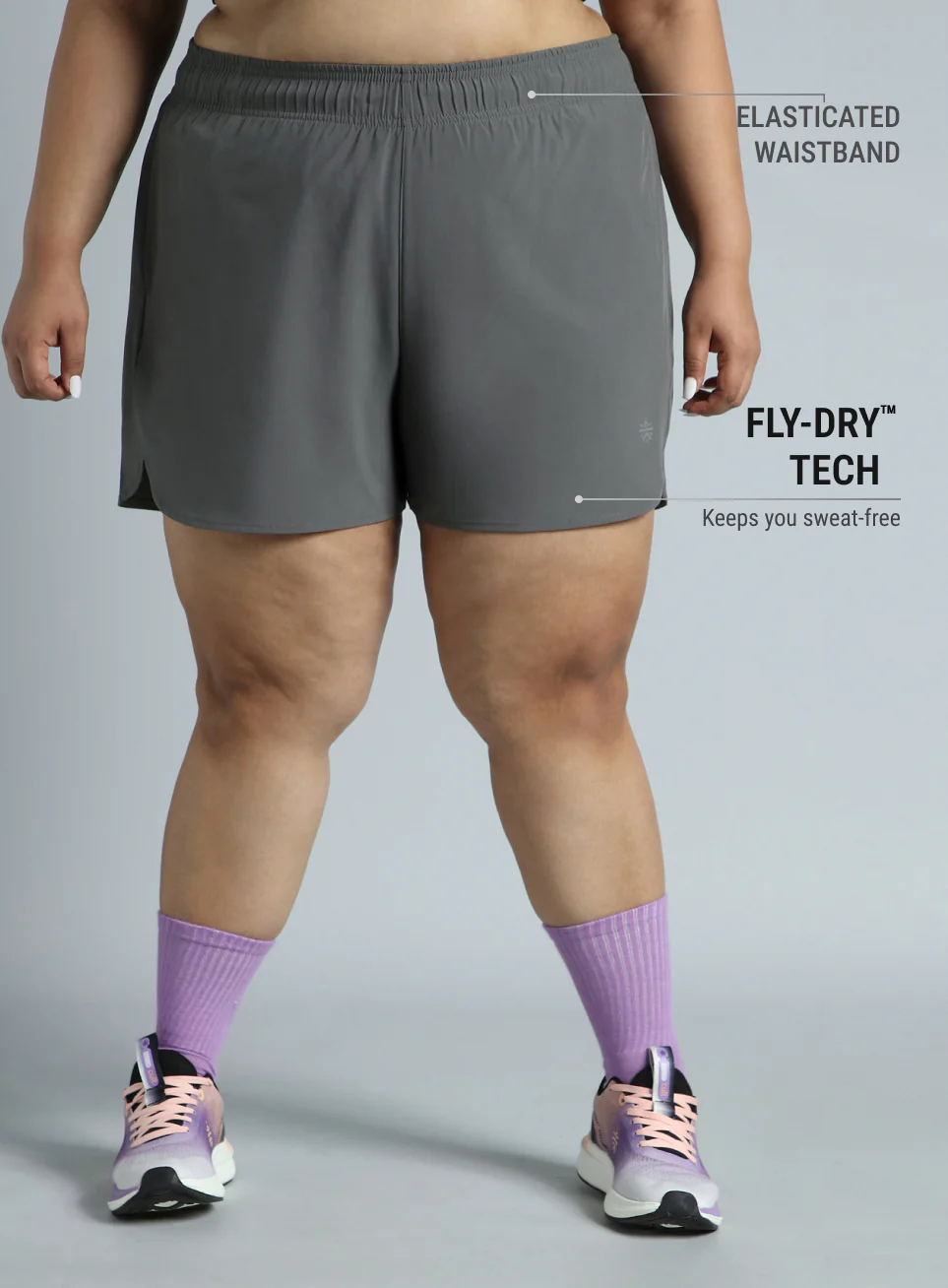Women's Dark Grey Running Essential Plus Size Shorts - Image 4