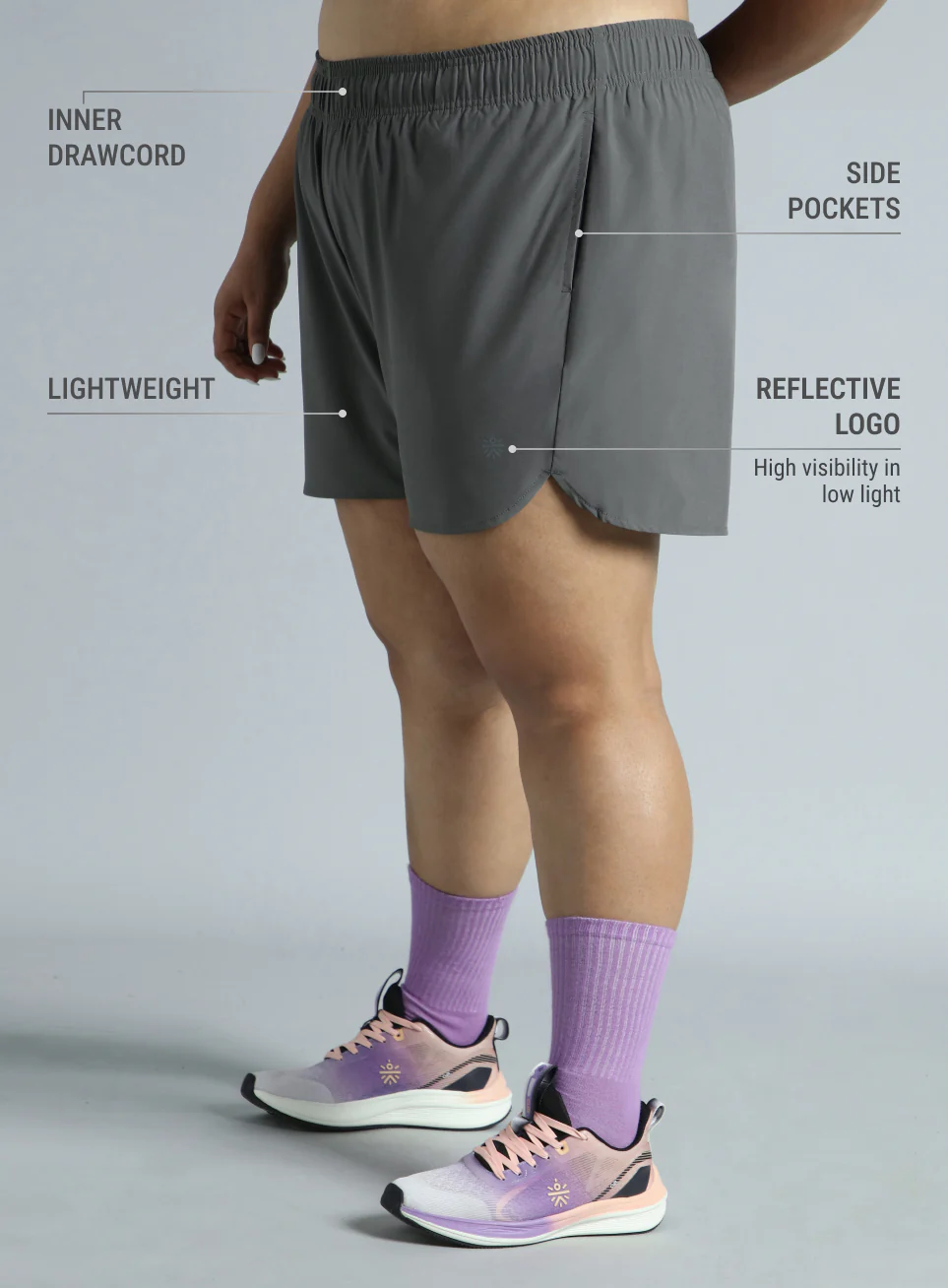 Women's Dark Grey Running Essential Plus Size Shorts - Image 5